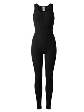 Black Ribbed Sleeveless Jumpsuit One Size